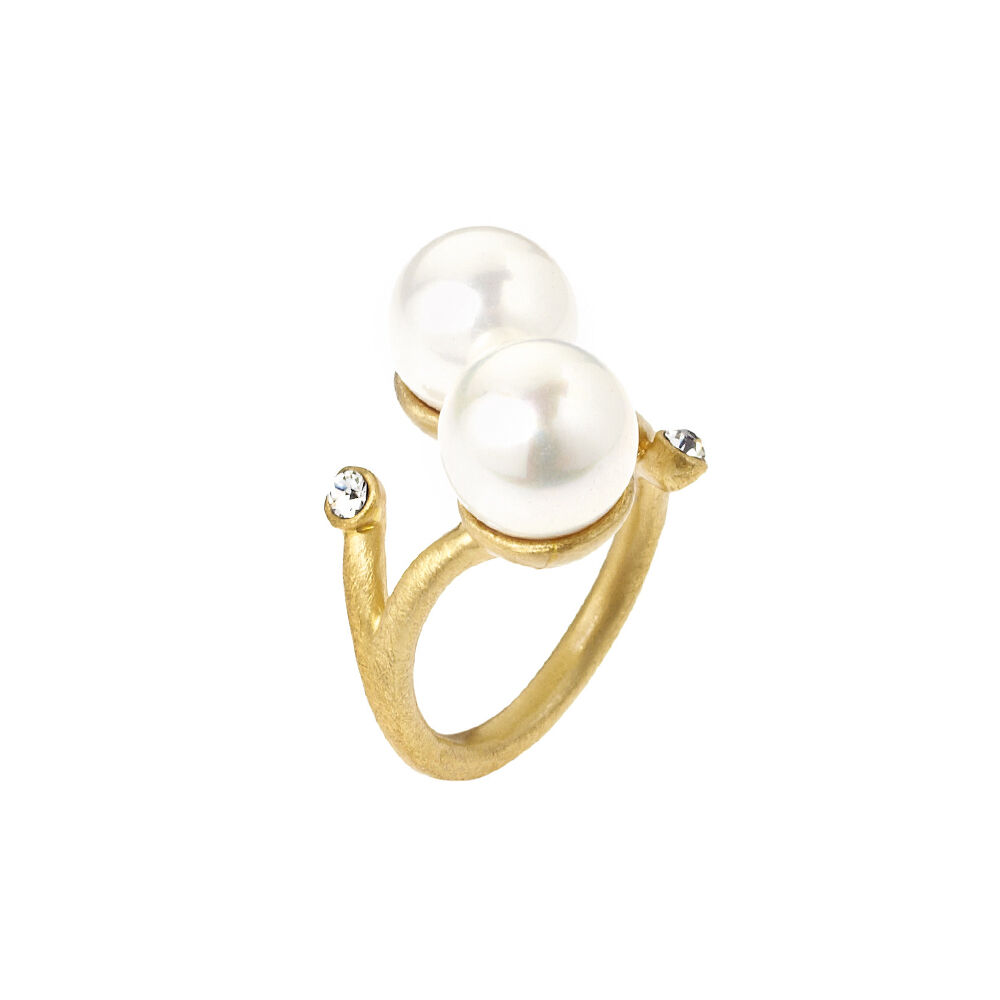 Ottaviani Anello in metallo placcato oro 18k,perle bijou