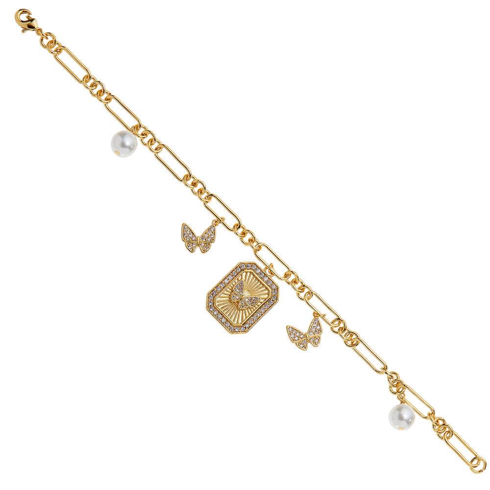 Ottaviani Bracciale dorato con cubic zirconia e perle