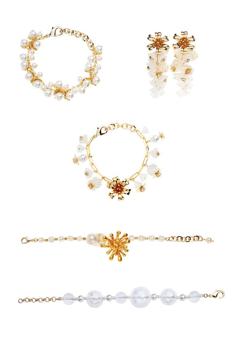 Ottaviani Bracciale Dorato Con Perle Perline E Fiori Vet