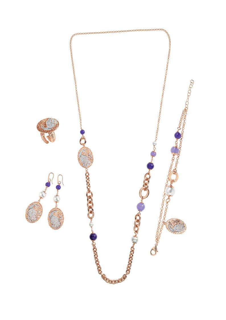 Ottaviani Bracciale In Bronzo C/glitter Arg,agata,perla