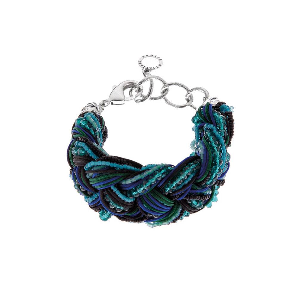 Ottaviani Bracciale treccia con tessuto e perline blu