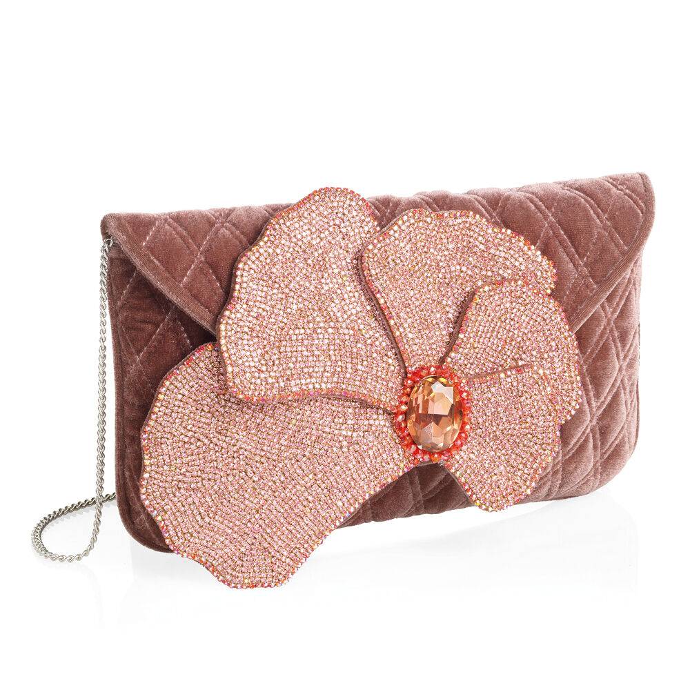 Ottaviani Clutch in velluto con cristalli,perline strass