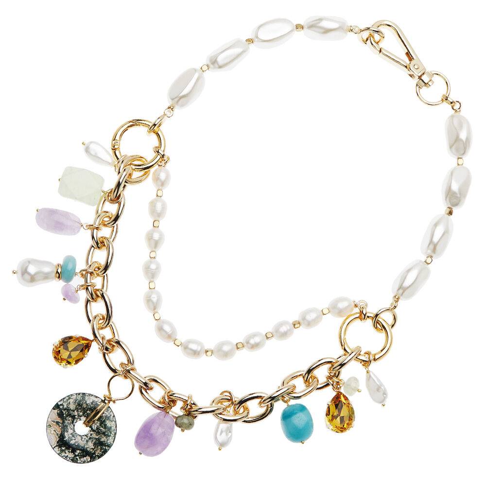 Ottaviani Collana con perle bijoux,quarzi,resine e crist