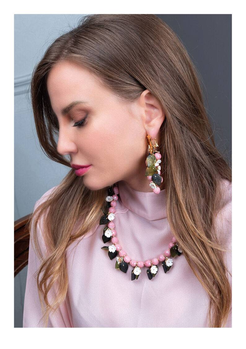 Ottaviani Collana Con Perline Di Vetro Fiori In Resina