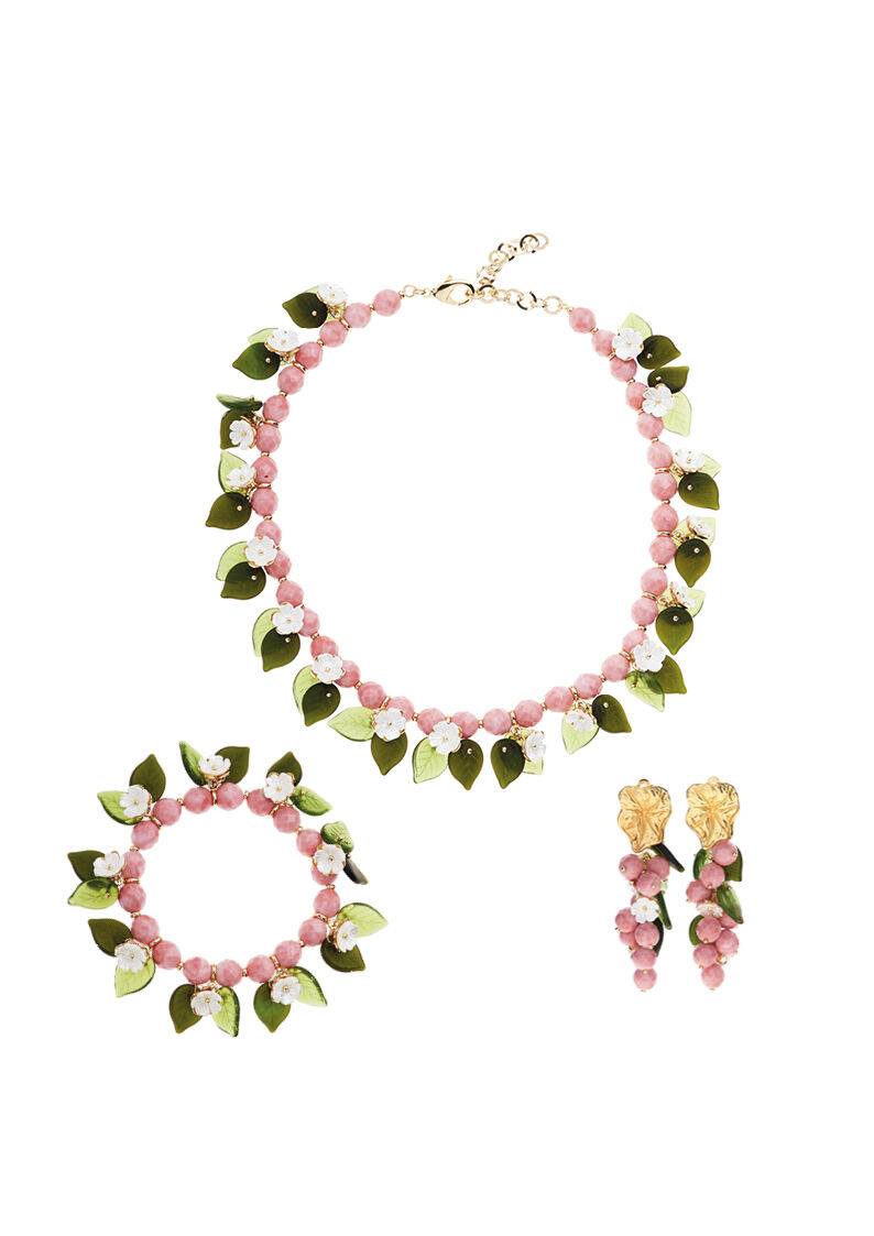 Ottaviani Collana Con Perline Di Vetro Fiori In Resina