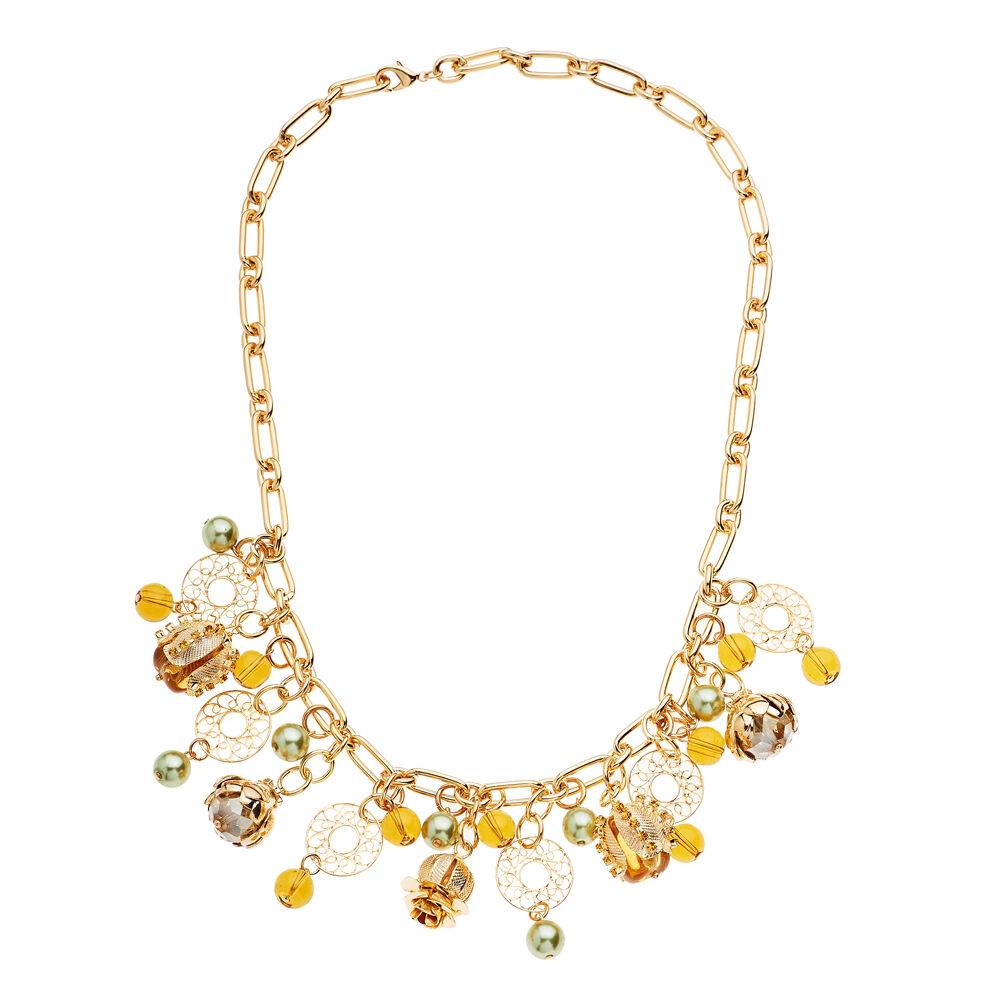 Ottaviani Collana dorata con perle cristalli e resina