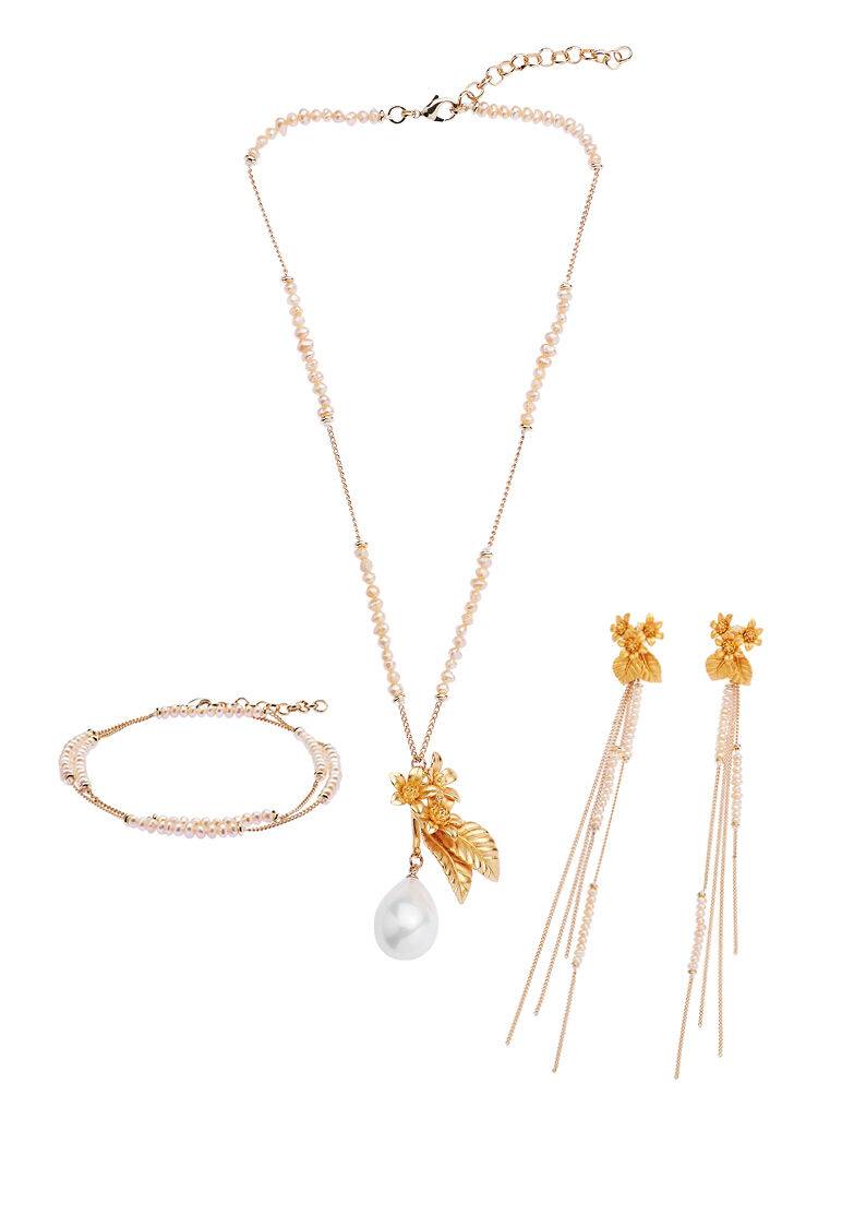 Ottaviani Collana Dorata Con Perle Di Fiume E Perla Bijo