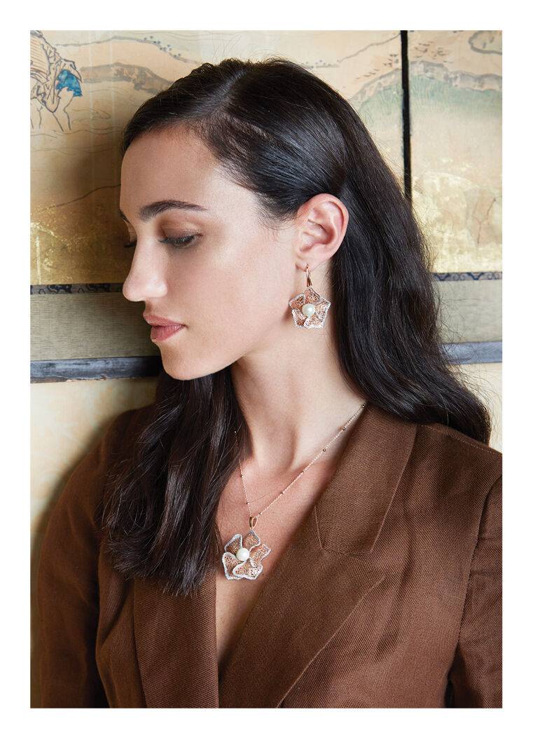 Ottaviani Collana In Bronzo C/glitter Argento E Perla