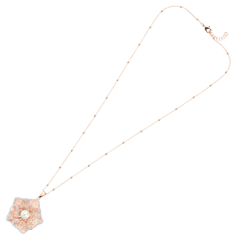 Ottaviani Collana in bronzo c/glitter argento e perla