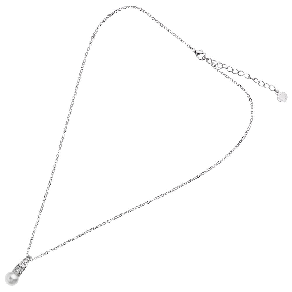 Ottaviani Collana rodiata con cubic zirconia e perla