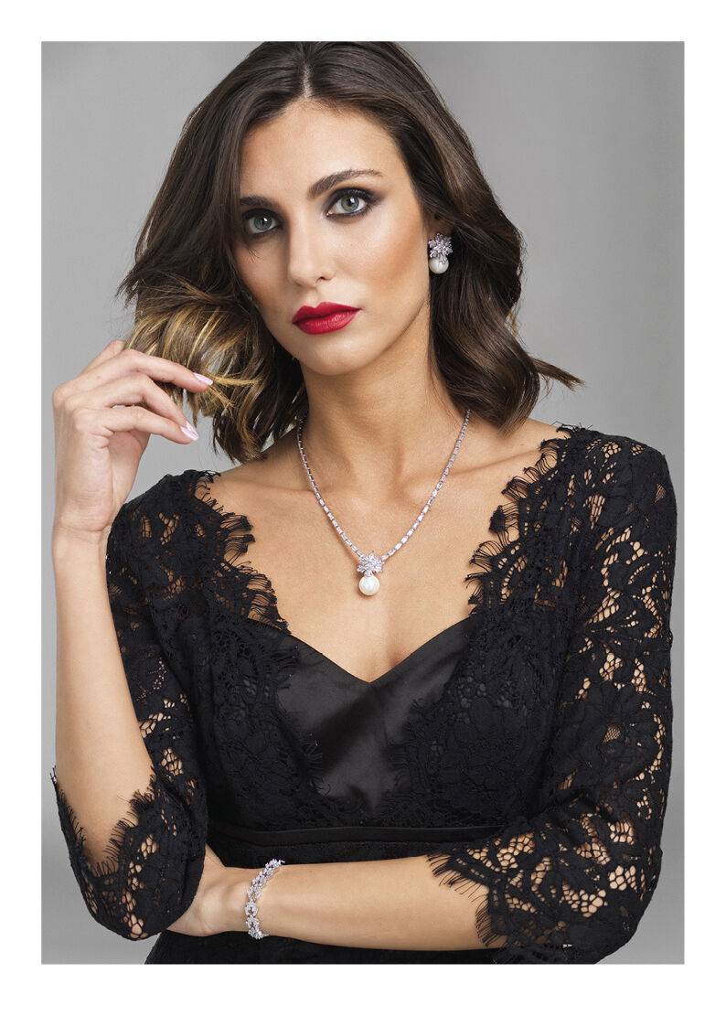 Ottaviani Collana Rodiata Con Cubic Zirconia E Perla