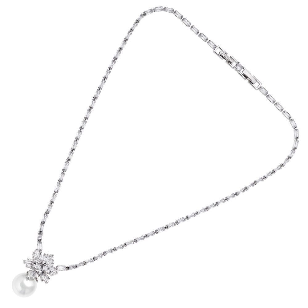 Ottaviani Collana rodiata con cubic zirconia e perla