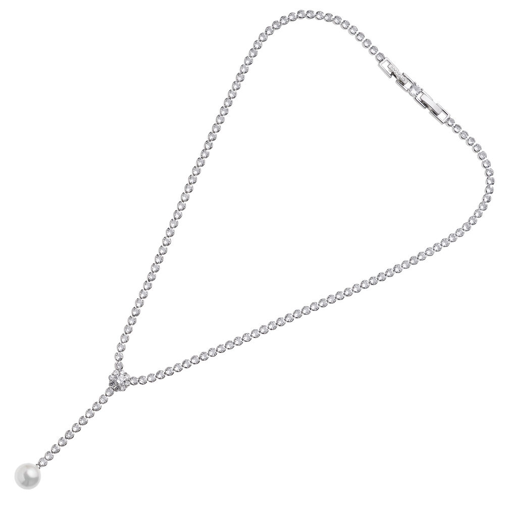 Ottaviani Collana rodiata con cubic zirconia e perla