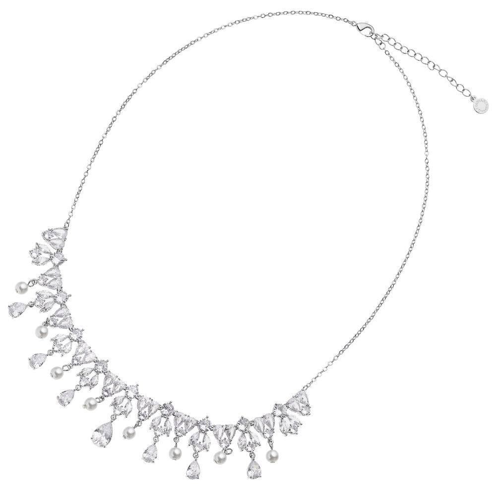 Ottaviani Collana rodiata con cubic zirconia e perla