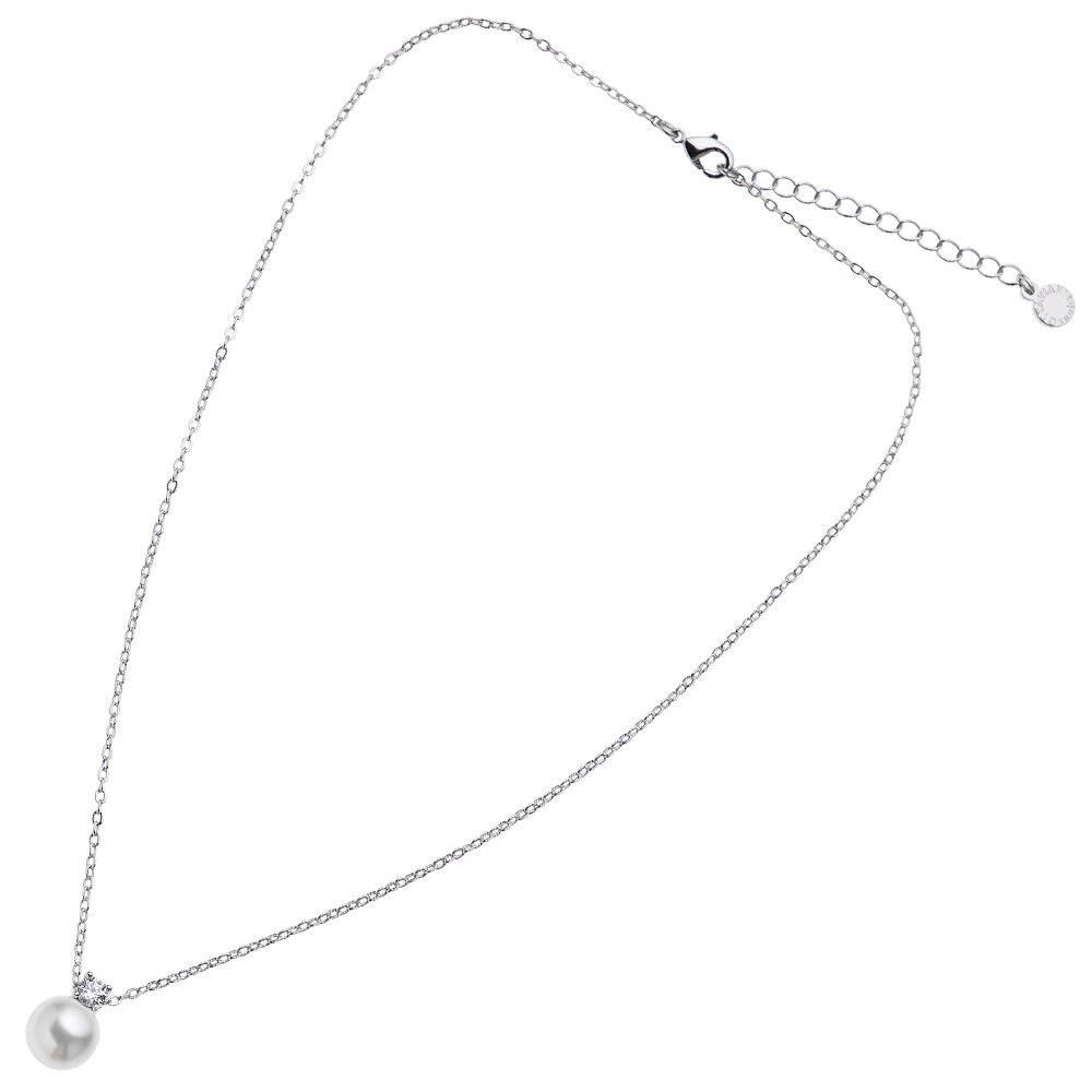 Ottaviani Collana rodiata con cubic zirconia e perla