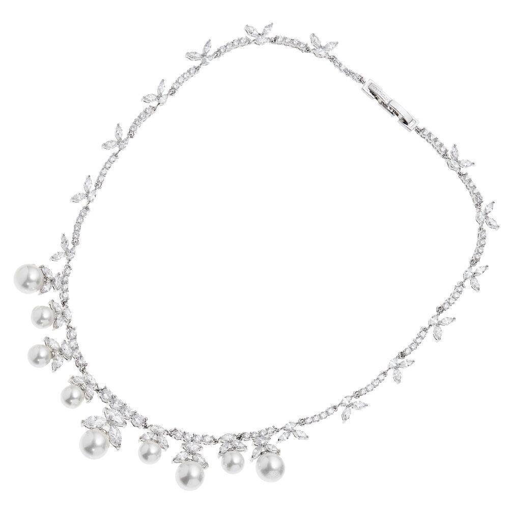 Ottaviani Collana rodiata con cubic zirconia e perle