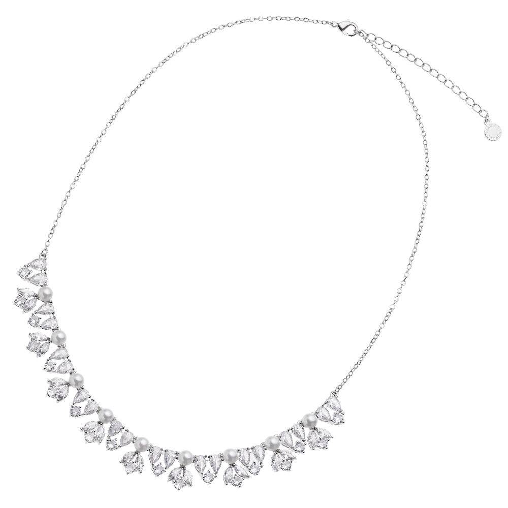 Ottaviani Collana rodiata con cubic zirconia e perle