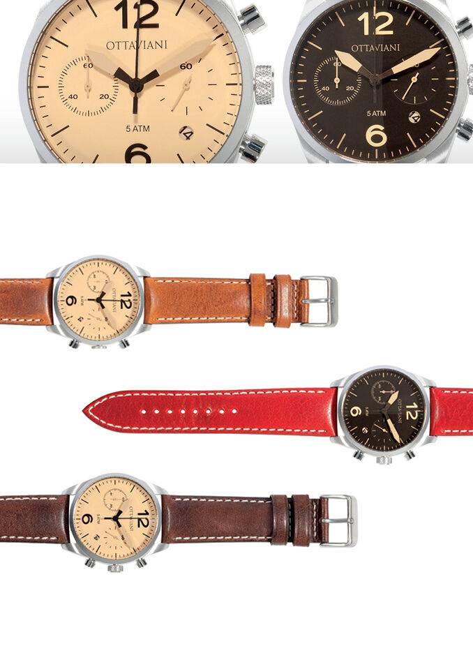 Ottaviani Cronografo Quadrante Beige E Pelle Marrone