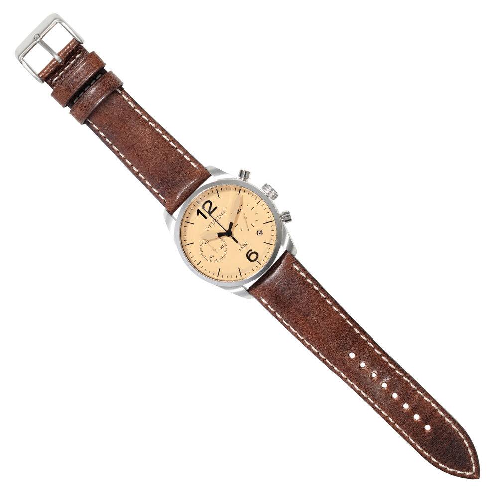 Ottaviani Cronografo quadrante beige e pelle marrone