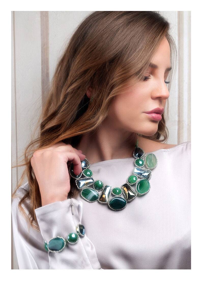 Ottaviani Orecchini Con Agata Verde Cristalli E Perline