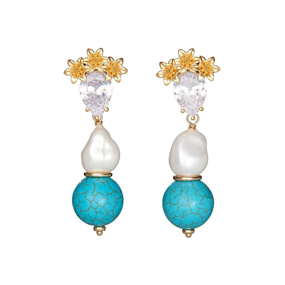 Ottaviani Orecchini dorati con cristalli resine e perle