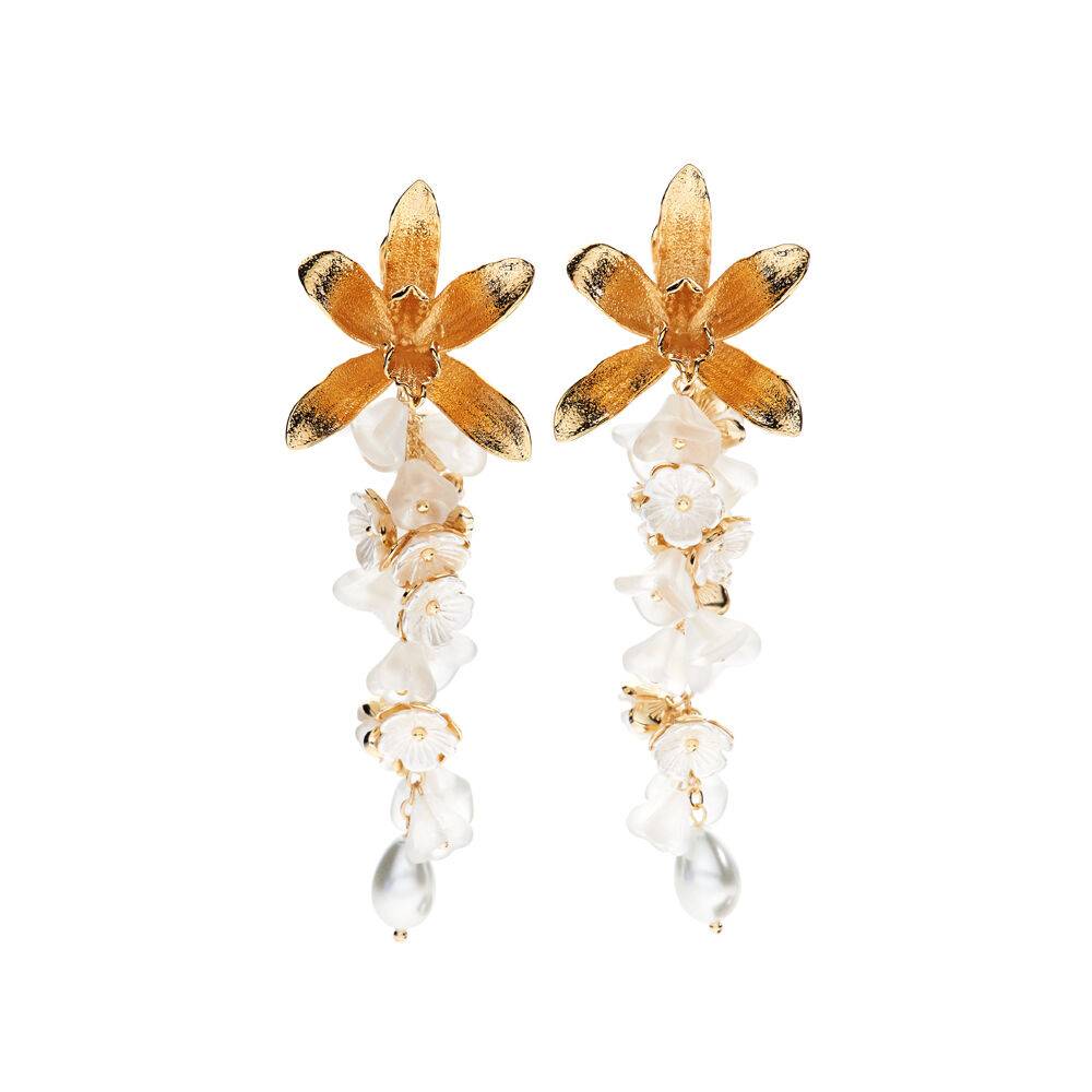 Ottaviani Orecchini dorati con fiori di vetro e perline