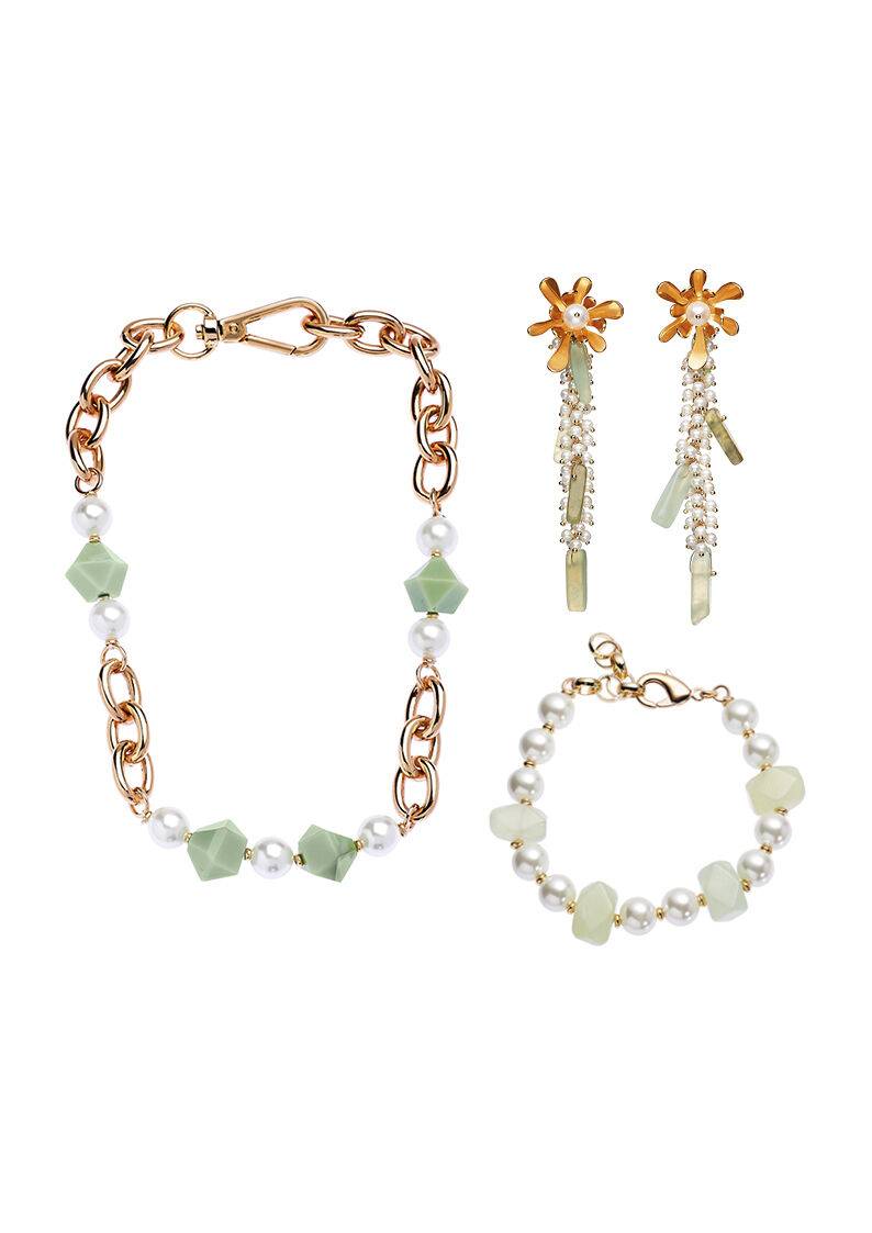 Ottaviani Orecchini Dorati Con Giada,perle Di Vetro E Pe