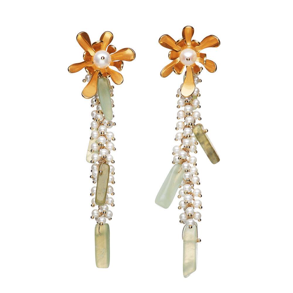 Ottaviani Orecchini dorati con giada,perle di vetro e pe