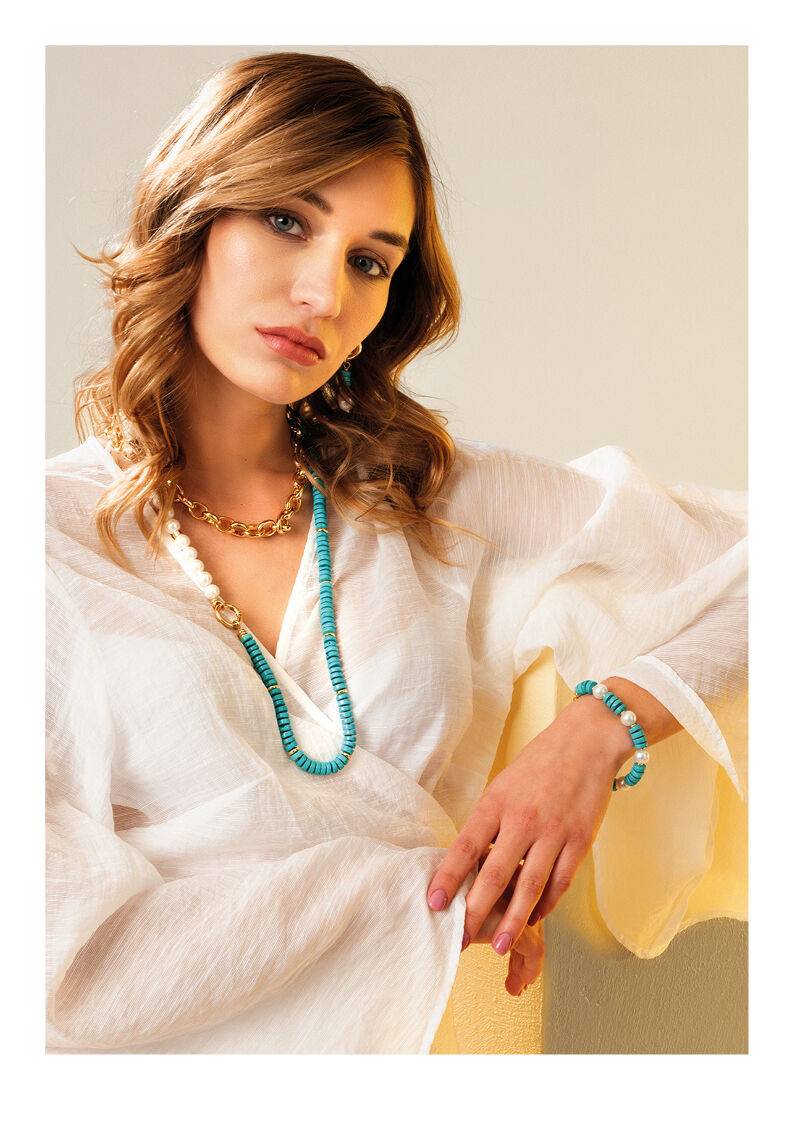 Ottaviani Orecchini Dorati Con Pasta Di Turchese E Perle