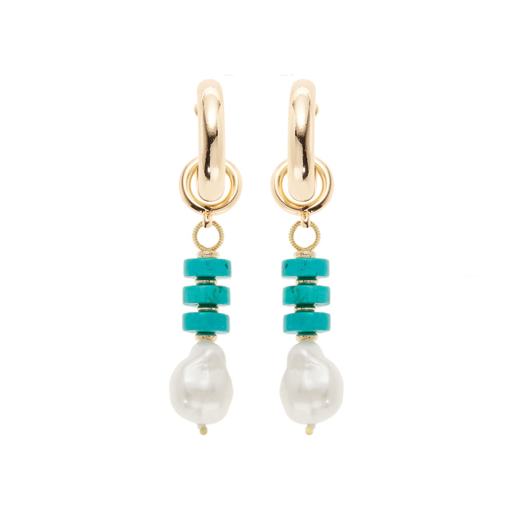 Ottaviani Orecchini dorati con pasta di turchese e perle