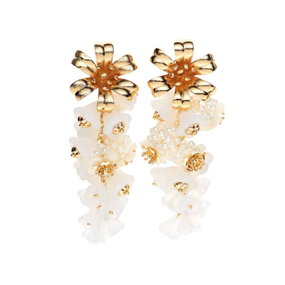 Ottaviani Orecchini dorati con perle perline fiori vetro