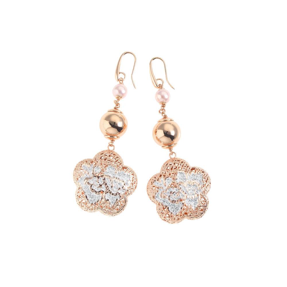 Ottaviani Orecchini In Bronzo C/glitter Argento Perle Bj