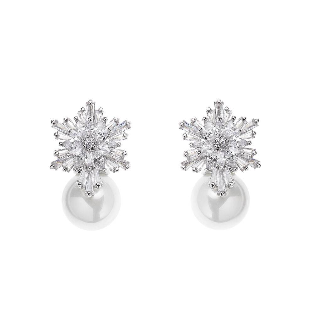 Ottaviani Orecchini rodiati con cubic zirconia e perle