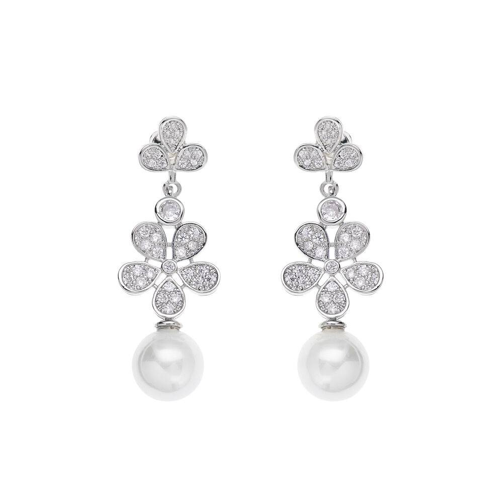 Ottaviani Orecchini rodiati con cubic zirconia e perle