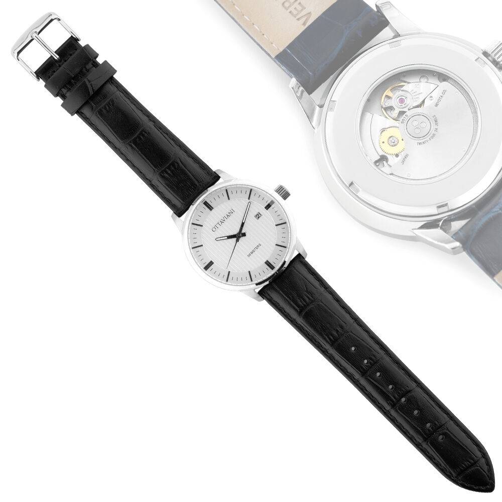 Ottaviani Automatico quadrante bianco e pelle nera