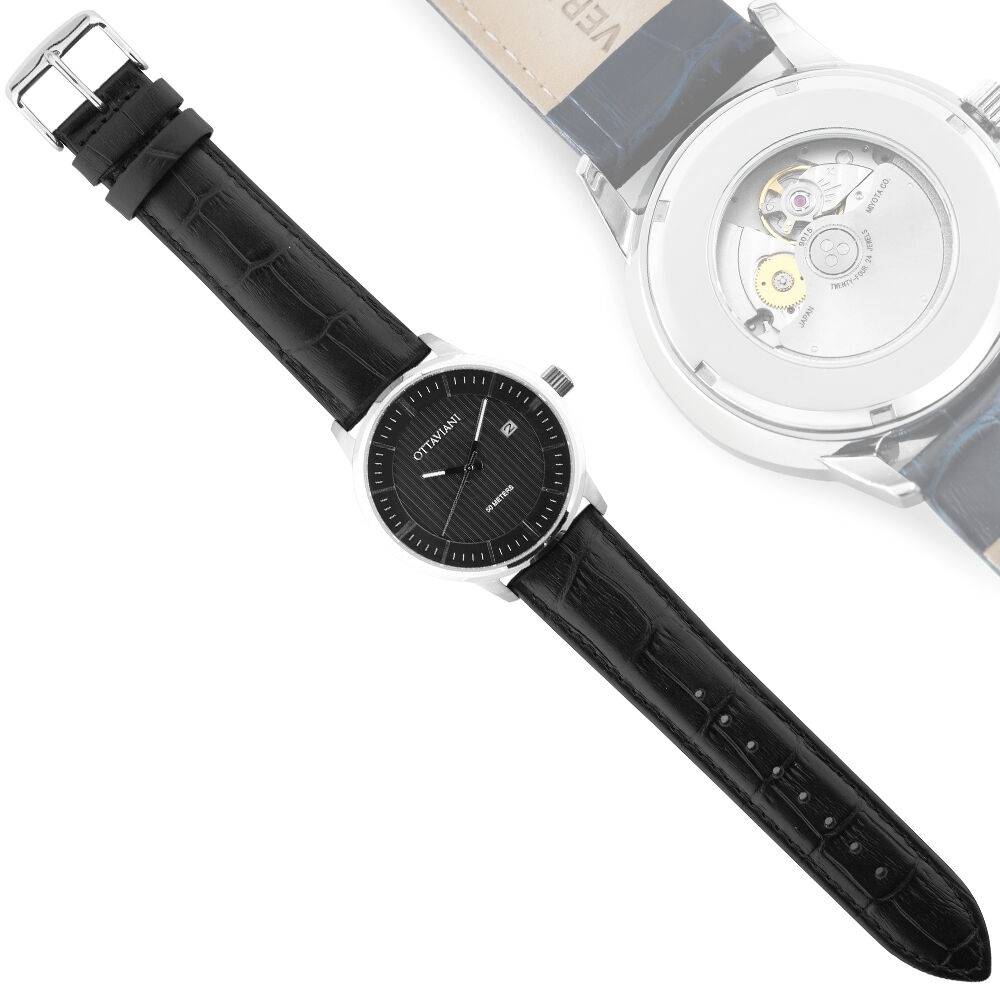Ottaviani Automatico quadrante nero e pelle nera