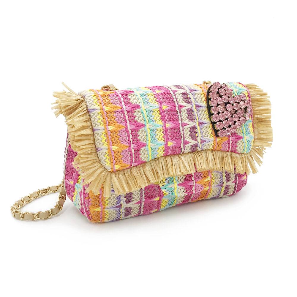 Ottaviani Clutch in rafia con cristalli