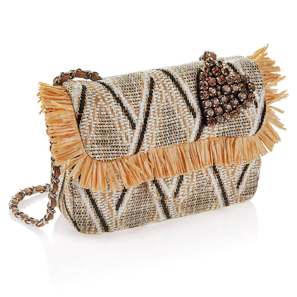 Ottaviani Clutch in rafia con cristalli