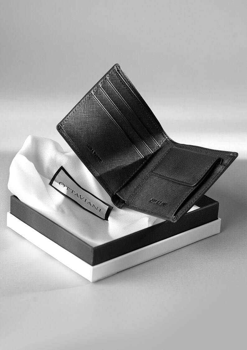 Ottaviani Portafoglio In Vera Pelle Saffiano Nera