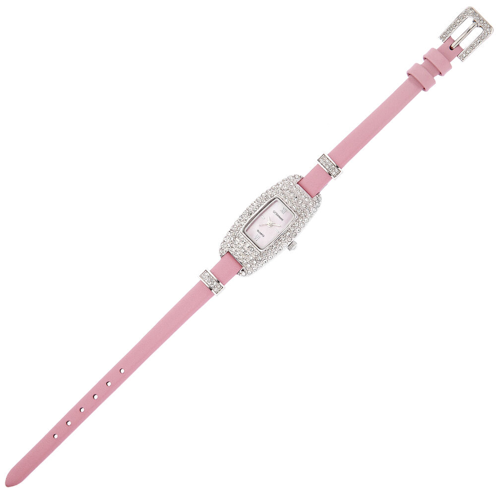 Ottaviani Quarzo metallo con strass e pelle rosa