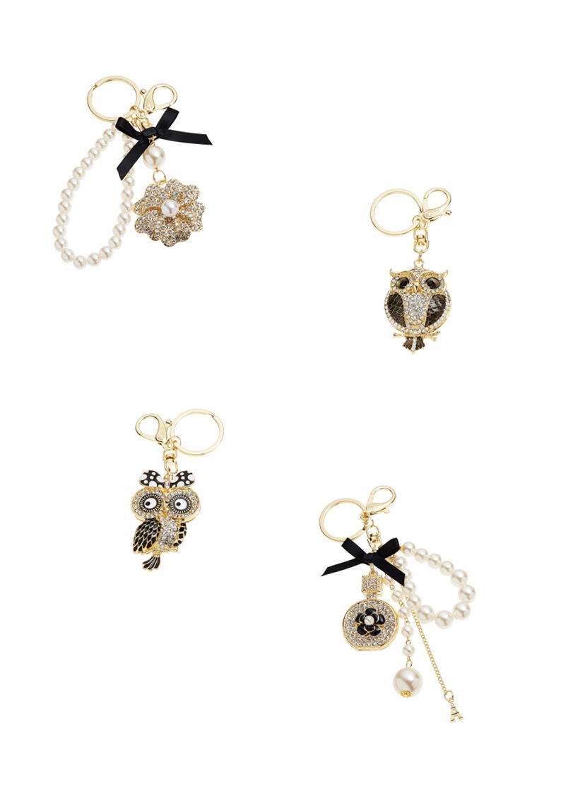 Ottaviani Portachiavi Dorato Con Strass Perle E Fiocco T