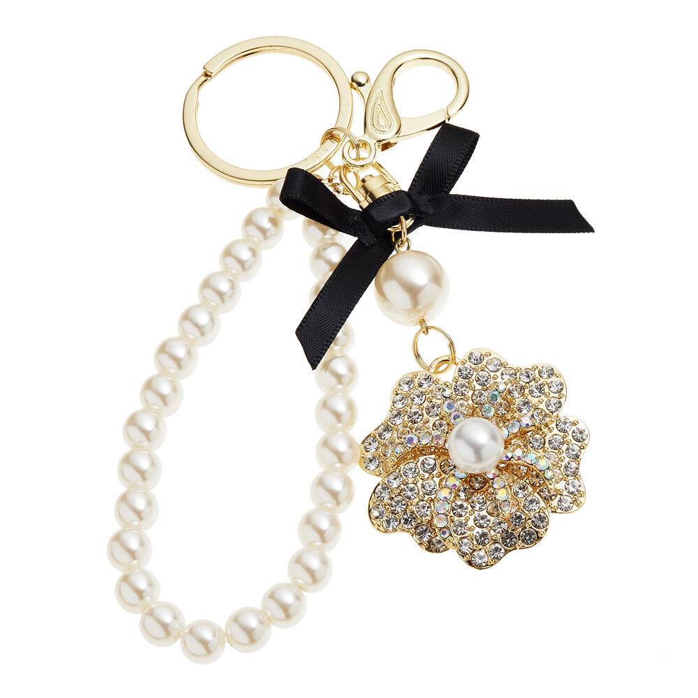 Ottaviani Portachiavi dorato con strass perle e fiocco t