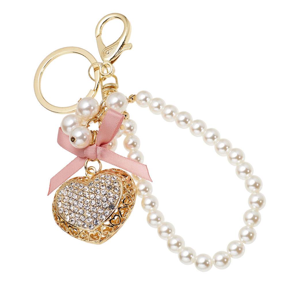 Ottaviani Portachiavi dorato con strass,perline e fiocco