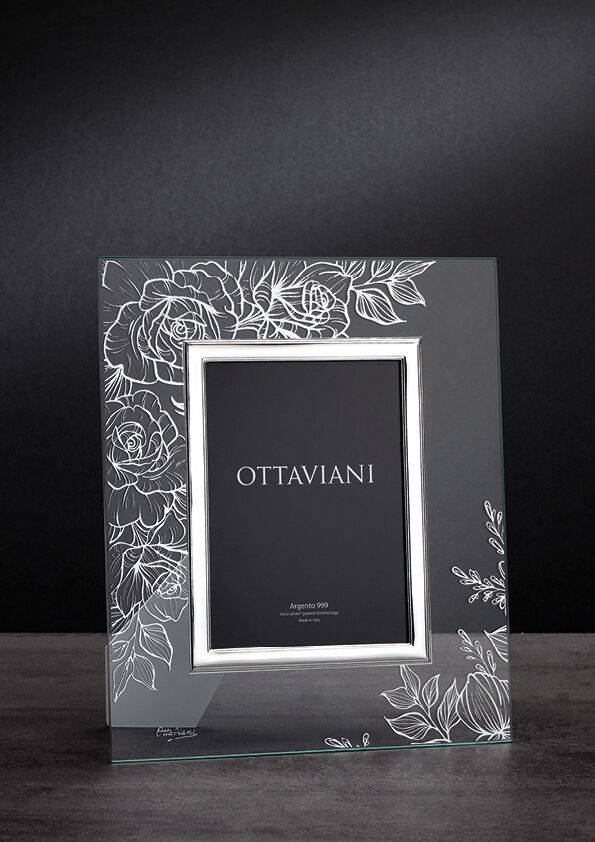 Ottaviani Portafoto Cristallo "rose" C/c E Foglia Argento