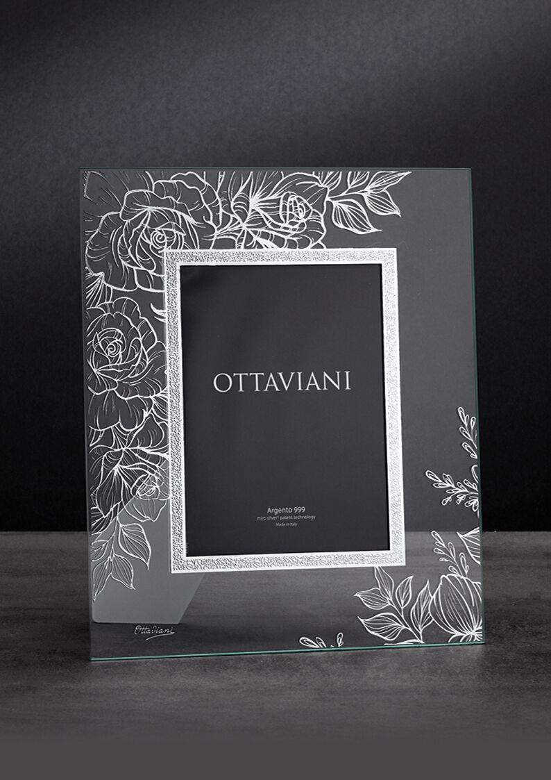 Ottaviani Portafoto Cristallo "rose" C/c E Foglia Argento