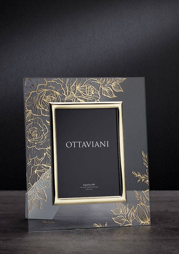Ottaviani Portafoto Cristallo "rose" C/c. E Foglia Oro