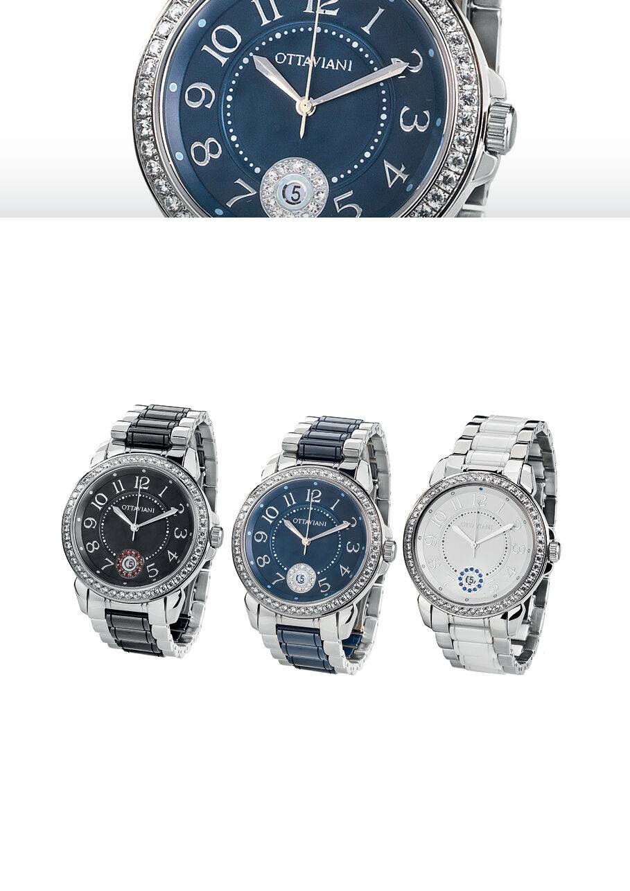 Ottaviani Quarzo Acciaio Con Ceramica Nera/strass Rossi