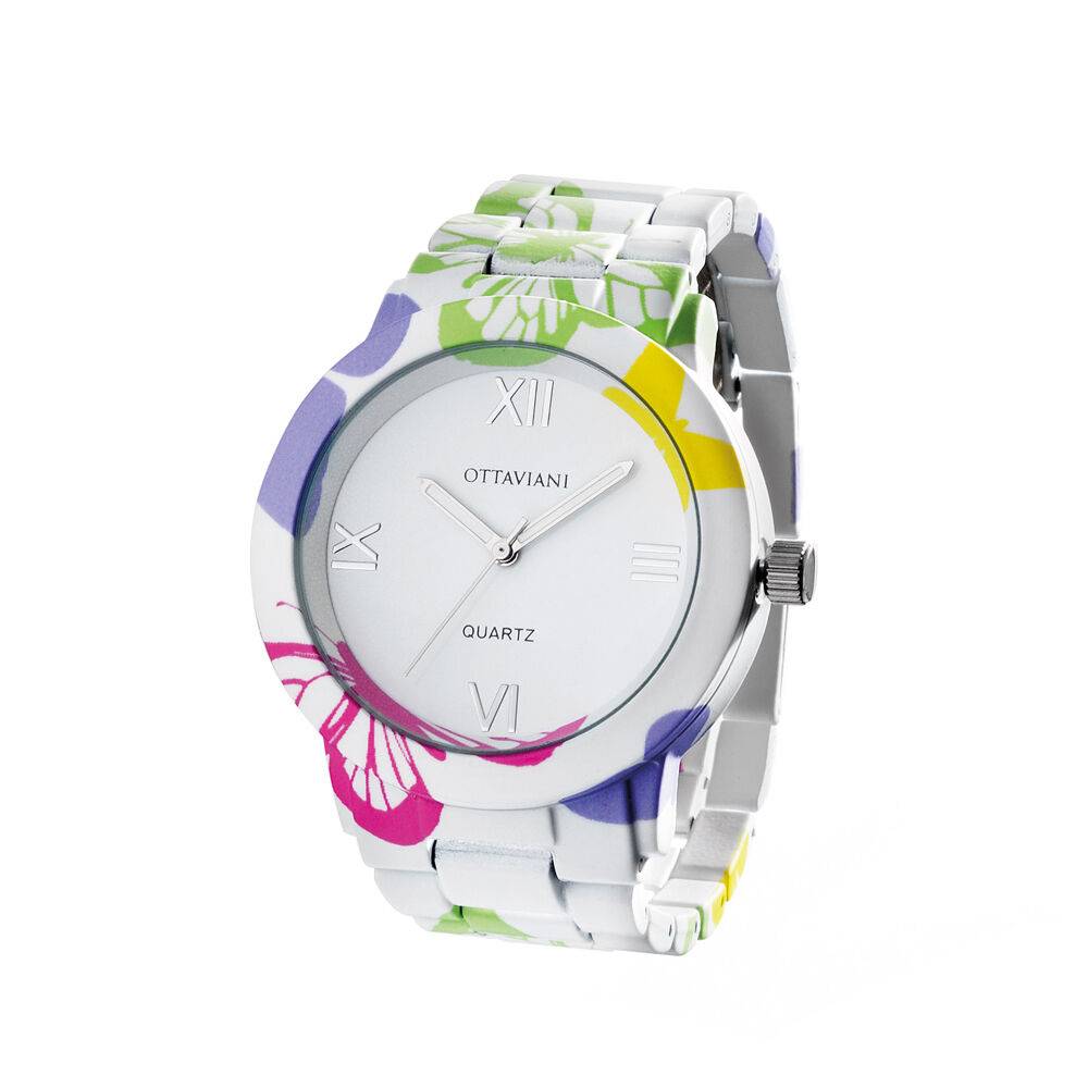Ottaviani Quarzo bianco c/bracciale bianco motivo farfal