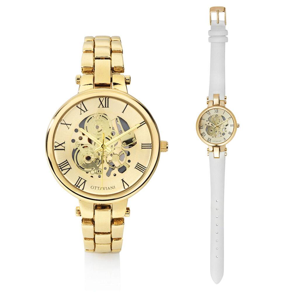 Ottaviani Quarzo dorato mov.a vista e bracciale cint.bia
