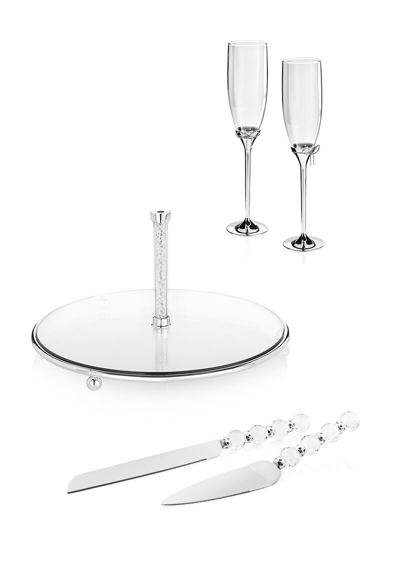 Ottaviani Set Posate Torta Metallo Argentato Cristalli